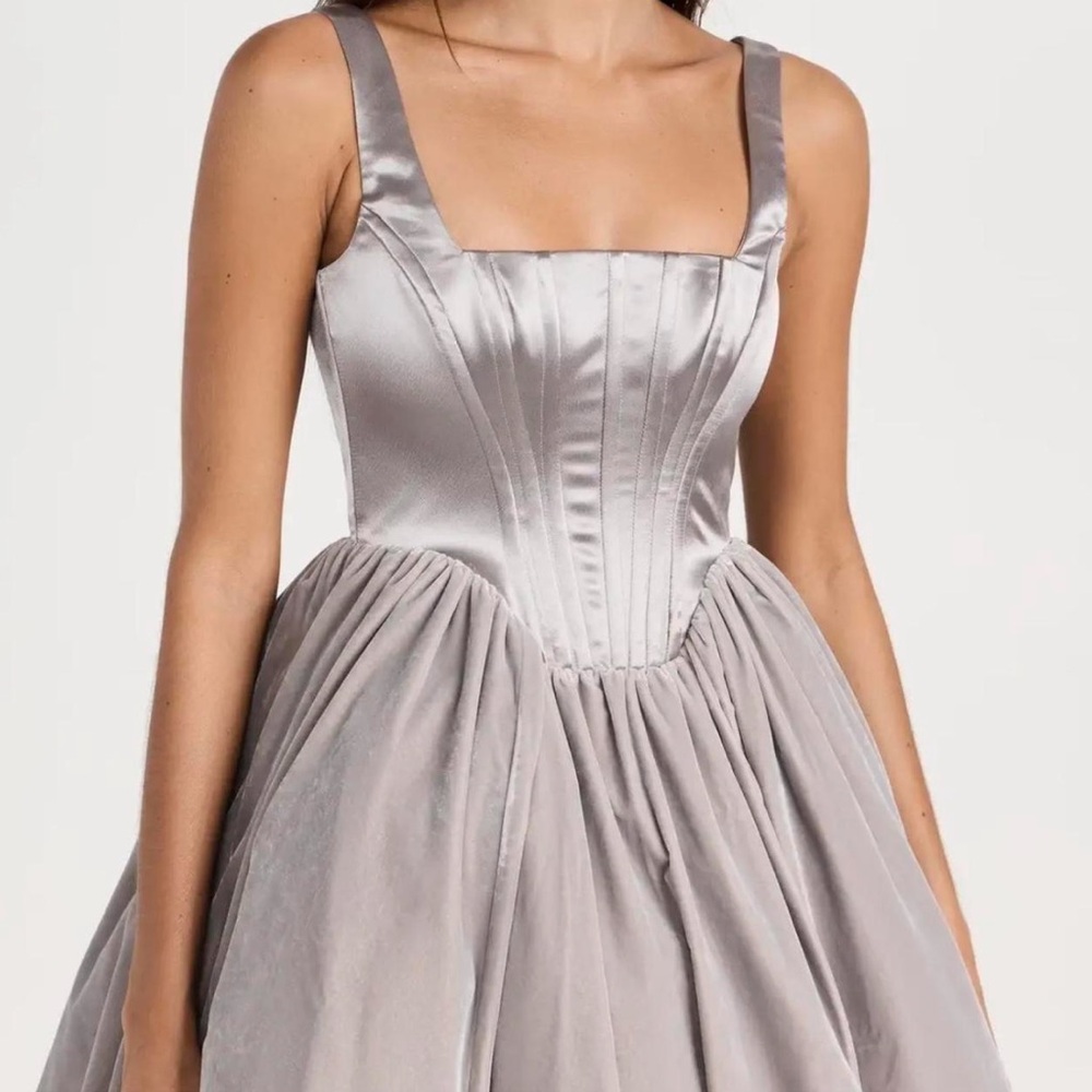 STAUD Landscape Silver Mini Dress Velvet Gray Tulle - Picture 5 of 9